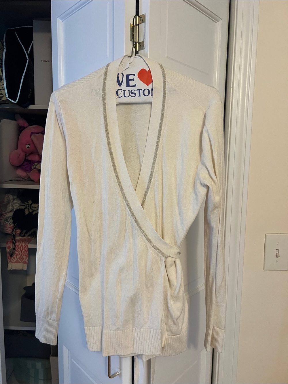 Banana Republic Cream Wrap-Front Women's Cardigan with Metallic Trim